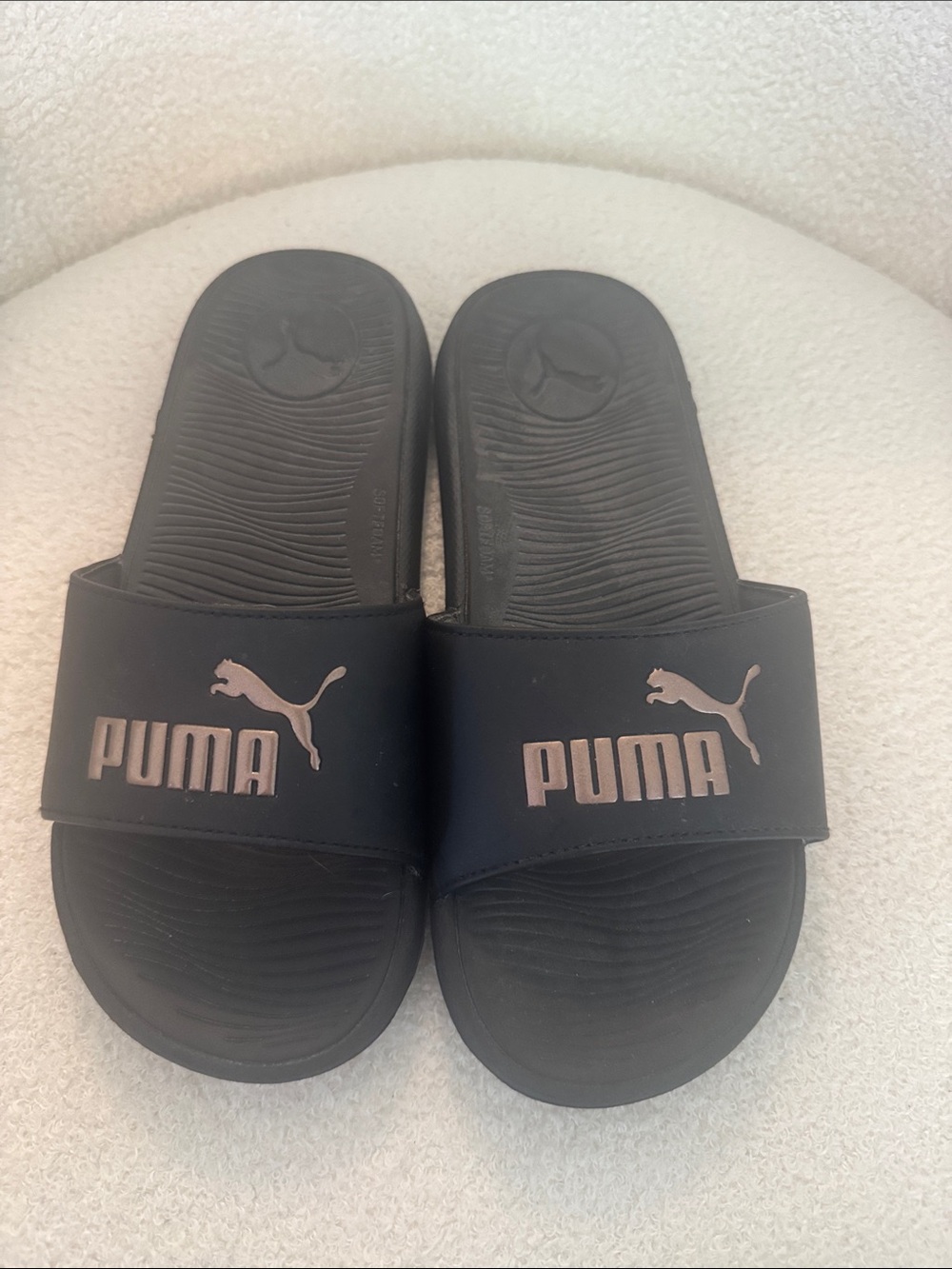 Puma Women’s Black Slides with Metallic Rose Accent - Picture 3 of 9